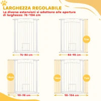 Cancellino per Cani Regolabile con Estensioni e Porta per Gatti, 76-104x106cm, Bianco