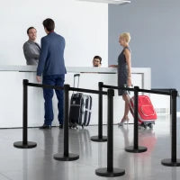 Outsunny Set 2 Colonnine Segnapercorso con Nastro Estendibile di 2 m, Paletti Delimitazione in Acciaio Inox e Nylon, Ø32x90 cm, Nero