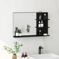 kleankin Specchio Bagno Moderno con 2 Ripiani Laterali e Ripiano Inferiore, in Legno e Vetro, 75x10x48 cm, Nero