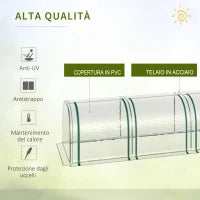 Serra a Tunnel in Acciaio e PVC Impermeabile e Anti UV con 4 Porte a Cerniera, 395x100x80 cm