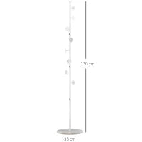 Albero Appendiabiti in Acciaio con 8 Ganci e Base Rotonda in Marmo, 35x35x170 cm, Bianco