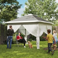 Gazebo da Esterno ad Altezza Regolabile con Zanzariere, in Metallo e Tessuto Oxford, 3.3x3.3x2.8 m, Grigio Scuro