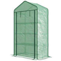 Serra da Giardino o Balcone con 4 Ripiani, Acciaio Zincato, Telone Rimovibile PE ad Alta Densità, 90L x 49l x 160H cm, Verde