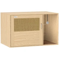 Mobile Lettiera 2-in-1 con Porta in Rattan e Tappetino, 80x50x50 cm, Rovere