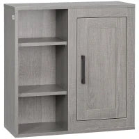 kleankin Pensile Bagno con 3 Ripiani Aperti e Armadietto in Legno Truciolare, 48x20x50cm, Grigio