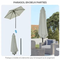 Ombrellone da Giardino Inclinabile a Spinta Manuale con Ventilazione in Metallo Poliestere ad Alta Densità 180g/m², Grigio Chiaro