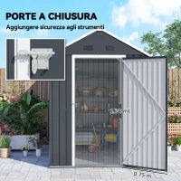 Casetta da Giardino Porta Attrezzi in Acciaio Zincato e PP con Finestra, 259x172x222 cm, Grigia e Bianca