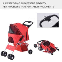 Passeggino per Cani Piccoli Pieghevole, Carrozzina per Cani con Ruote con Freni, Portabicchieri, Cestino Portaoggetti, 3 Finestre e Ruote Anteriori a 360°, per Animali Domestici 10 kg, Rosso