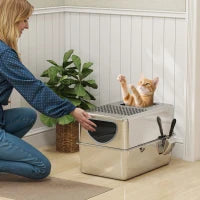 Lettiera per Gatti in Acciaio Inossidabile XL Arenero con Paletta Doppie Aperture Facile da Pulire Argento