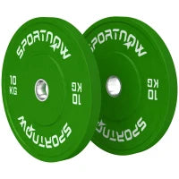 Set 2 Dischi Pesi da 10kg in Gomma con Foro da 2"/5 cm per Manubri e Bilancieri, Verde