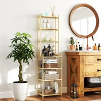 Mobile Scaffale Bagno a 7 Ripiani Portaoggetti in Bambù, 44x33x180 cm, Color Legno