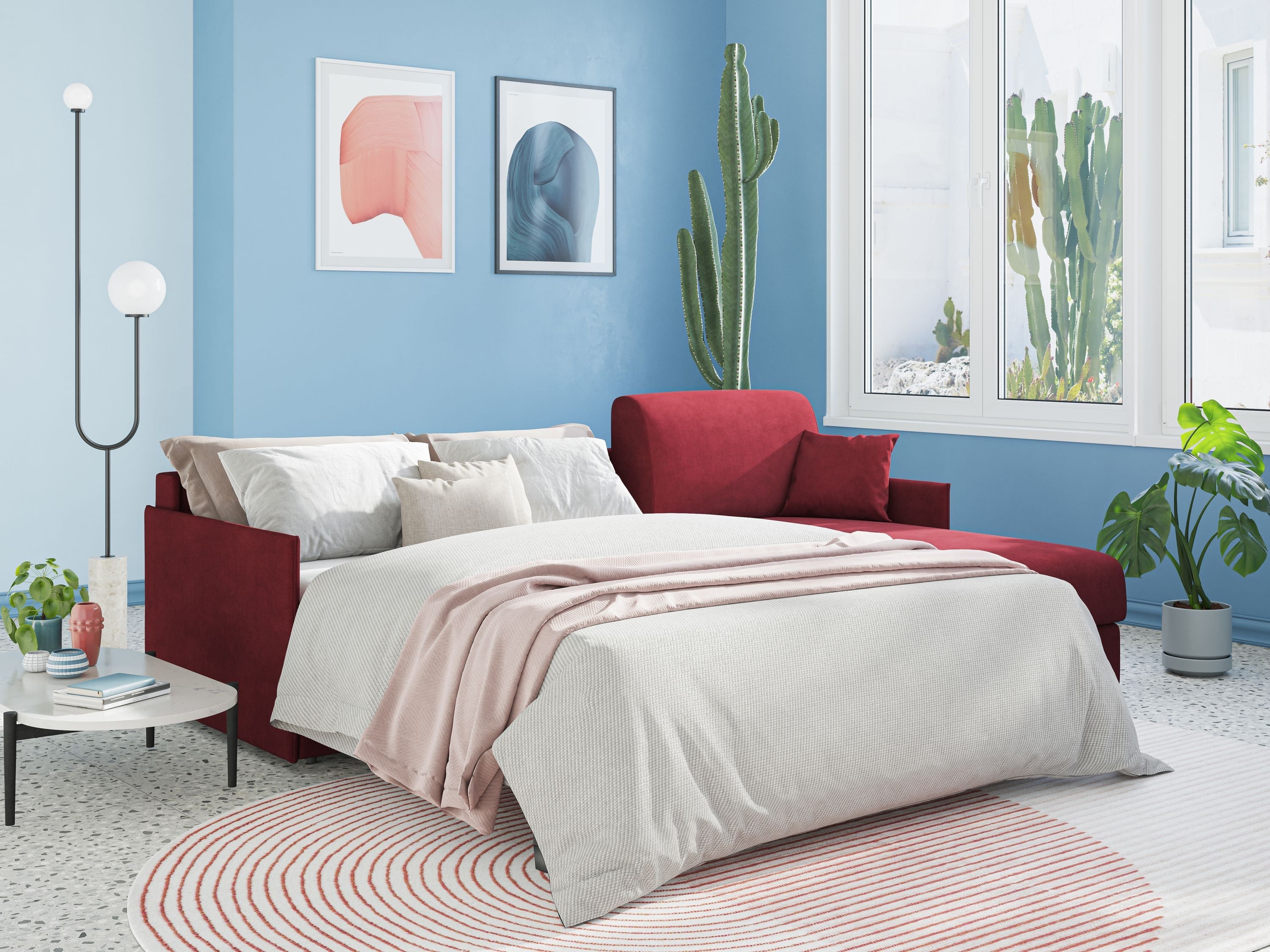 Evans Divano letto angolare con penisola in morbido tessuto impermeabile T13 252 cm Destro (mat. 140x197)  tortora