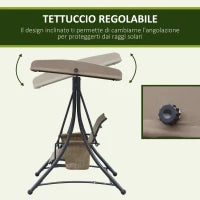 Dondolo da Giardino a 3 Posti con Tettuccio Regolabile e Tasche Portaoggetti Marrone 196x128x172cm