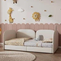 Divano letto coniglio, Letto per Bambini, 3 Lati Inclusi, Senza Materasso, 90x200 cm, Beige
