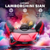 Macchina Elettrica per Bambini 3-5 Anni 12V Lamborghini SIAN, 3-5km/h Auto Elettrica per Bambini con 2 Motori, Fari e Musica, Telecomando, Cintura e Clacson, Rosso