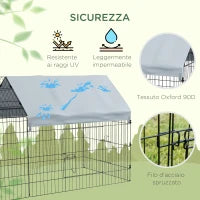 Gabbia per Conigli da Esterno e Interno a Casetta con Tettuccio, 220x85x103cm, Argento