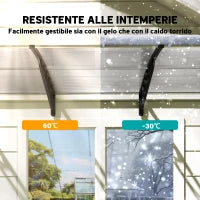 Tettoia Moderna in Policarbonato, Alluminio e PP per Balconi, Finestre e Porte, 303x96x27 cm, Nera e Trasparente