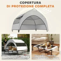 Lettino per Cani con Copertura a 3 Lati Rimovibile, in Poliestere e Acciaio, 122x92x94 cm, Grigio Chiaro e Nero