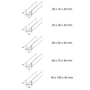 Guida u standard 2 m profilo preforato sp 0,6 mm fissaggio cartongesso 24 pezzi *** misure 30 x 28 x 30 mm, confezione 1