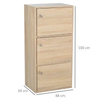 Mobiletto Multiuso con 3 Ripiani in Legno e 3 Antine per Casa, Camera, Soggiorno o Ufficio, 48x34x100cm