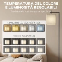 Lampada da Terra con 10 Luminosità e Temperatura del Colore Regolabile, Telecomando e Lampadina 9W, Nero