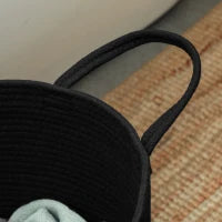 Cesto Portabiancheria da 36L Portatile e Pieghevole con Manici in Cotone Naturale, Ø38x45 cm, Nero