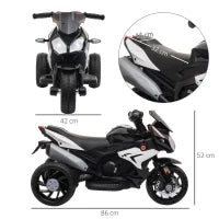 Moto Elettrica per Bambini 3-5 Anni Max. 25kg con Luci, Musica, Batteria 6V e Velocità 3km/h, 86x42x52 cm, Nero