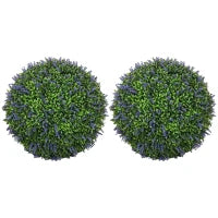 Set di 2 Piante Artificiali a Sfera con Fiori di Lavanda per Casa e Giardino Ø42 cm, Verde e Viola