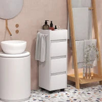 Mobiletto da Bagno con 4 Scomparti, 3 Cassetti e Porta Asciugamani, 35 x 30 x 90 cm, Bianco