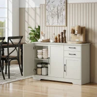 Mobiletto per Soggiorno Moderno con 3 Porte, 2 Cassetti e Ripiano Regolabile 120x38x79 cm Crema