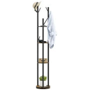 Appendiabiti da Terra Girevole con 8 Ganci e 4 Mensole in Stile Industriale, Ø30x175cm, Marrone