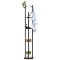 Appendiabiti da Terra Girevole con 8 Ganci e 4 Mensole in Stile Industriale, Ø30x175cm, Marrone
