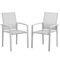 Set 2 Sedie da Giardino Impilabili con Seduta Traspirante, in Acciaio e Textilene, 56x58x89 cm, Grigio Chiaro