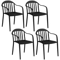 Set 4 Sedie da Giardino Impilabili in PP con Schienale Alto e Braccioli, 57x54x78 cm, Nero