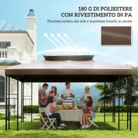 Copertura per Gazebo da Giardino Tetto Sostitutivo Anti-UV Impermeabile in Poliestere 3x4m, Marrone