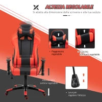 Sedia Gaming Professionale Girevole，Sedia da Ufficio Reclinabile con Sostegno Lombare e Collo PVC 67 x 67 x 123-132cm Nero-rosso