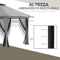 Gazebo Pieghevole 4x4 con Borsa da Trasporto, Picchetti, Funi e Sacchi di Sabbia Inclusi, 392x392x283 cm, Grigio
