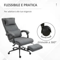 Sedia da Ufficio Ergonomica ad Altezza Regolabile con Braccioli e Poggiapiedi, 66x70x115-123 cm, Grigia