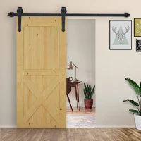 Kit per Porta Scorrevole in Stile Rustico con Binario 200cm e Rotelle, Nero