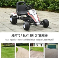 Go-Kart a Pedali Bianco per Bambini 3-6 Anni con Sedile Regolabile, Ruote in Plastica, Freno a Mano e Cambio