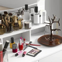 Tavolo da Trucco con Specchio e 10 Luci LED Regolabili, 2 Cassetti e 3 Scomparti, 80x40x135 cm, Bianco