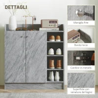 Scarpiera Moderna in Legno con 4 Ripiani Aperti e Armadietto per 12 Paia,, 83x30x90 cm, Grigio Cemento