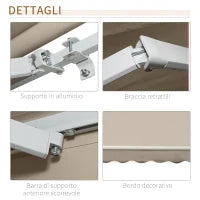 Tenda da Sole 4x2.5 m Avvolgibile a Manovella con Copertura Impermeabile, in Metallo e Alluminio, Beige