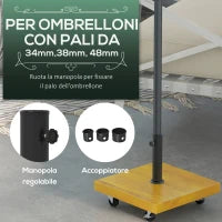 Base per Ombrellone da 25kg in Metallo e Cemento con Ruote ed Effetto Legno, 45x45x36.5cm, Giallo