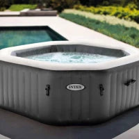 28434EX - Spa Bubble Ottagonale Cm 180X71, 4 Posti, Con Pompa, Riscaldatore, Sistema Di Purificazione Acqua, 120 Getti, Telo Base, Telo Copertura, Dispenser Di Cloro