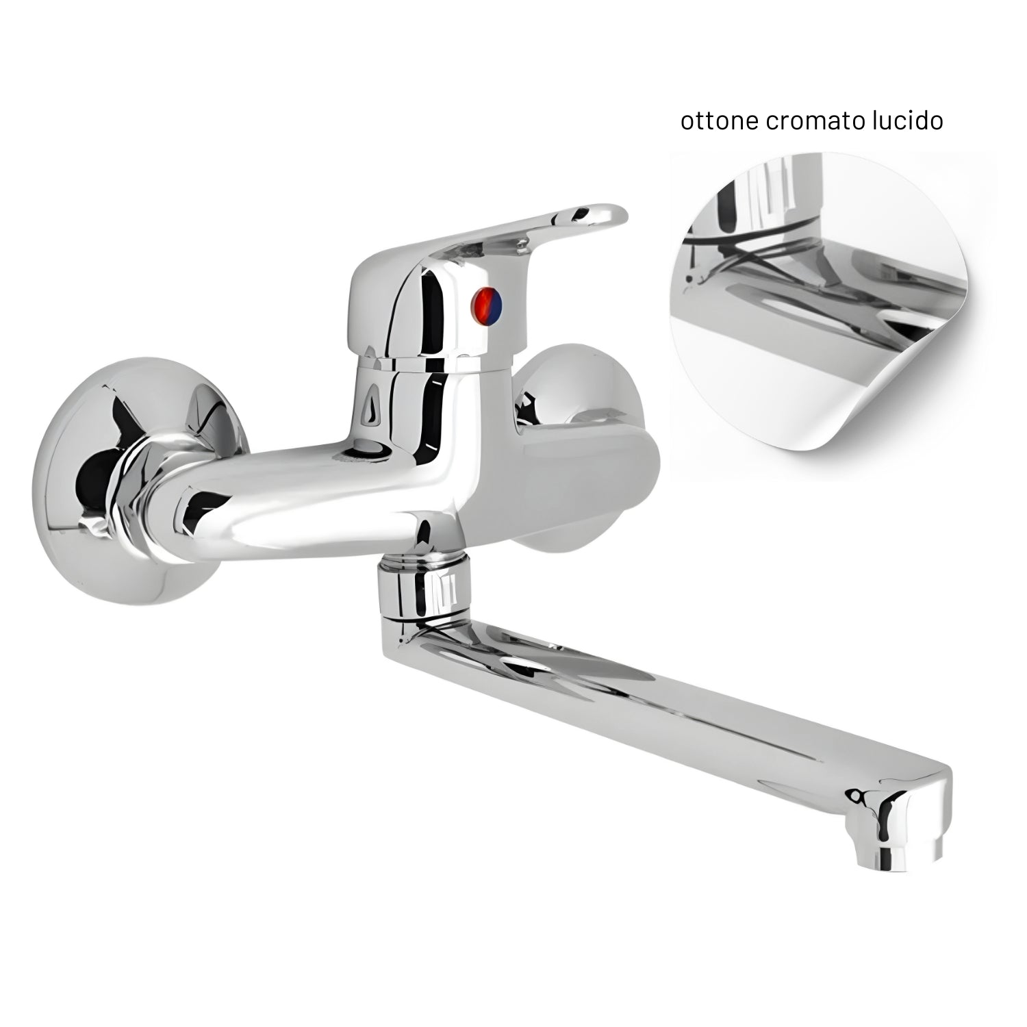 Miscelatore a muro in ottone lavello cucina con 2 canne erogazione orientabile