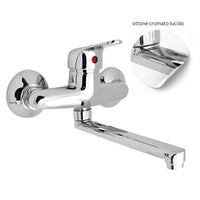 Miscelatore a muro in ottone lavello cucina con 2 canne erogazione orientabile