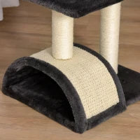 Albero per Gatti a 3 Livelli con Tappetino Tiragraffi ad Arco, in Legno, Peluche e Sisal, 40x35x72 cm, Grigio