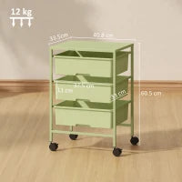 Carrello da Cucina a 4 Livelli, con Ruote, 3 Ceste e Pannello superiore 40,8x33,5x60,5 cm Verde