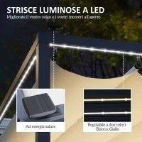 Pergola per Giardino Retrattile 4x3 m con Luci LED e Fori di Drenaggio, in Alluminio e Poliestere, Bianco Crema